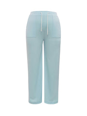  Solid Drawstring High Rise Straight Leg Crop Pants