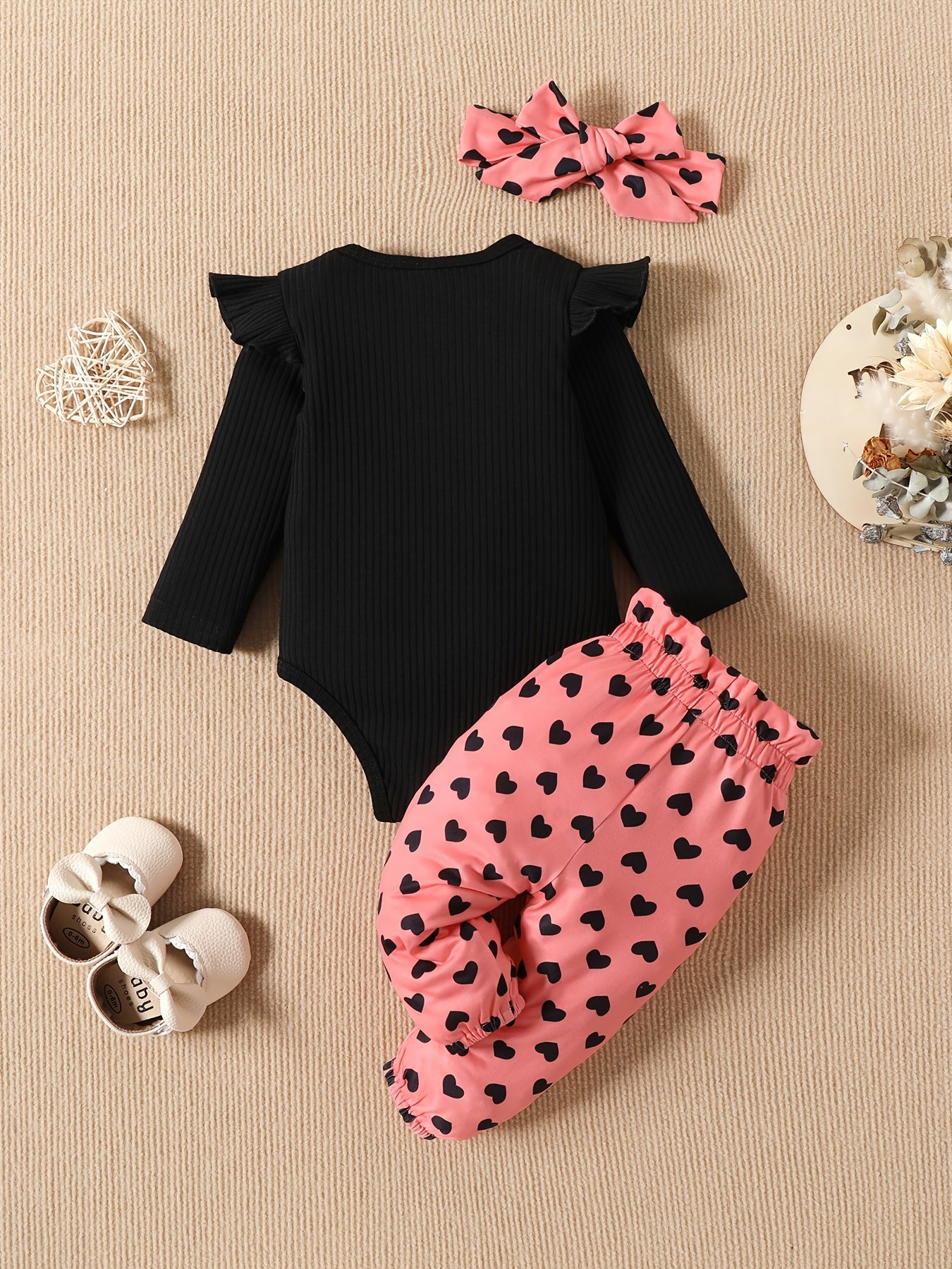 Baby Girls Heart Pattern Bodysuit Romper Outfit Set