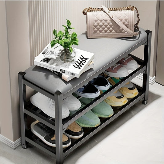 Three Layer Shoe Rack with Cushion - Metal Frame - Entry Living Room Corridor