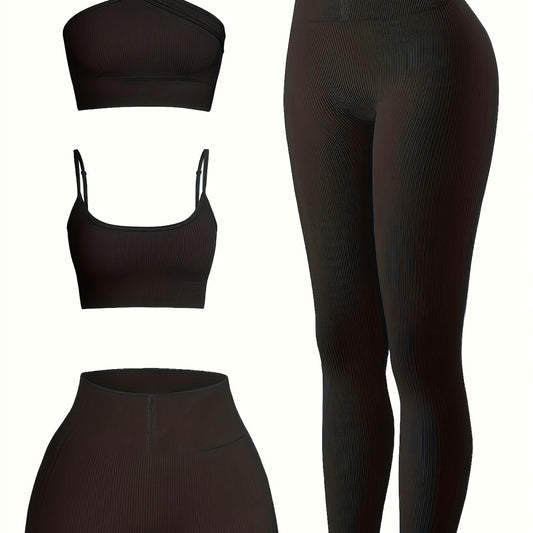 4PCS Seamless Yoga Set One Shoulder Top & High Waist Leggings and Shorts