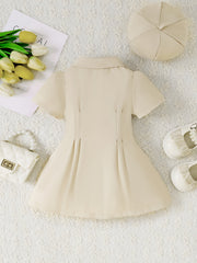 2pcs Baby Girls Short Sleeve Tunic Dress & Beret Set