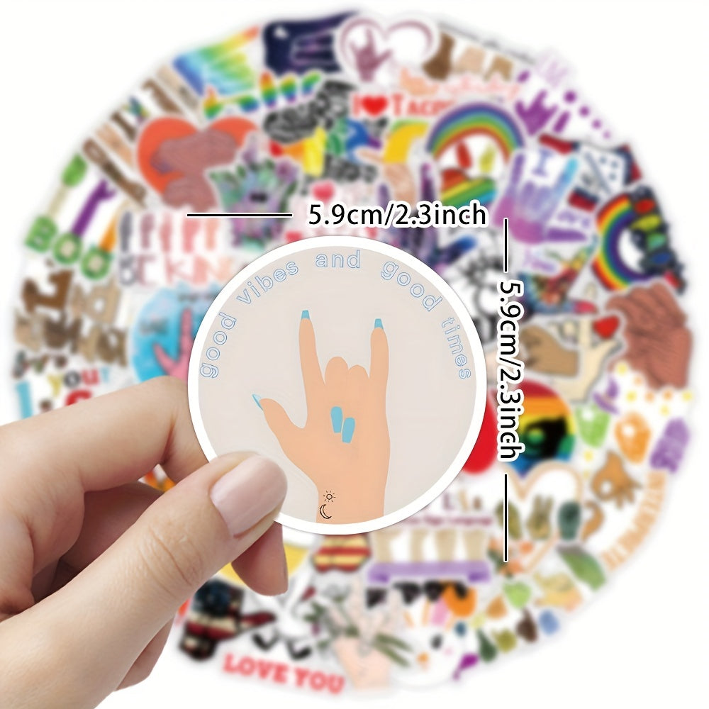 50pcs ASL Gesture Stickers for Water Bottle Laptop Skateboard Adults
