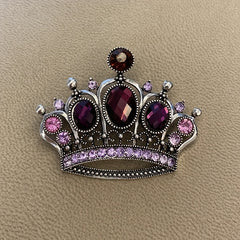 Vintage Purple Rhinestone Crown Brooch for Men Unisex
