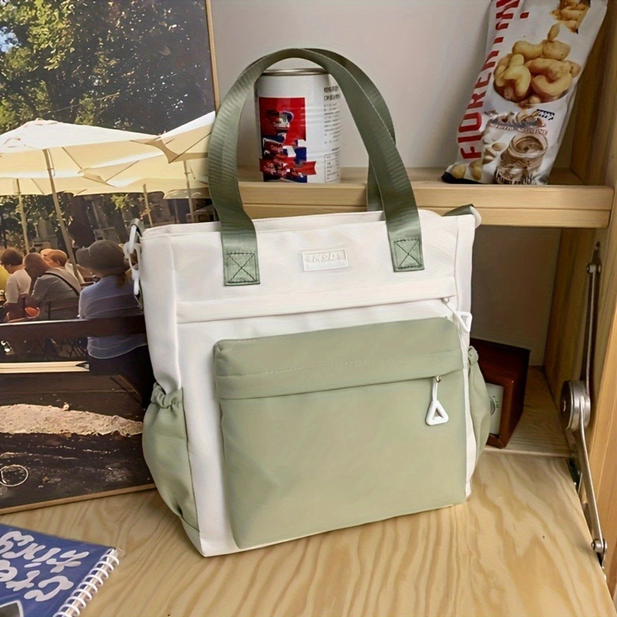 Colorblock Shoulder Bag Lightweight Nylon Preppy Bag For School