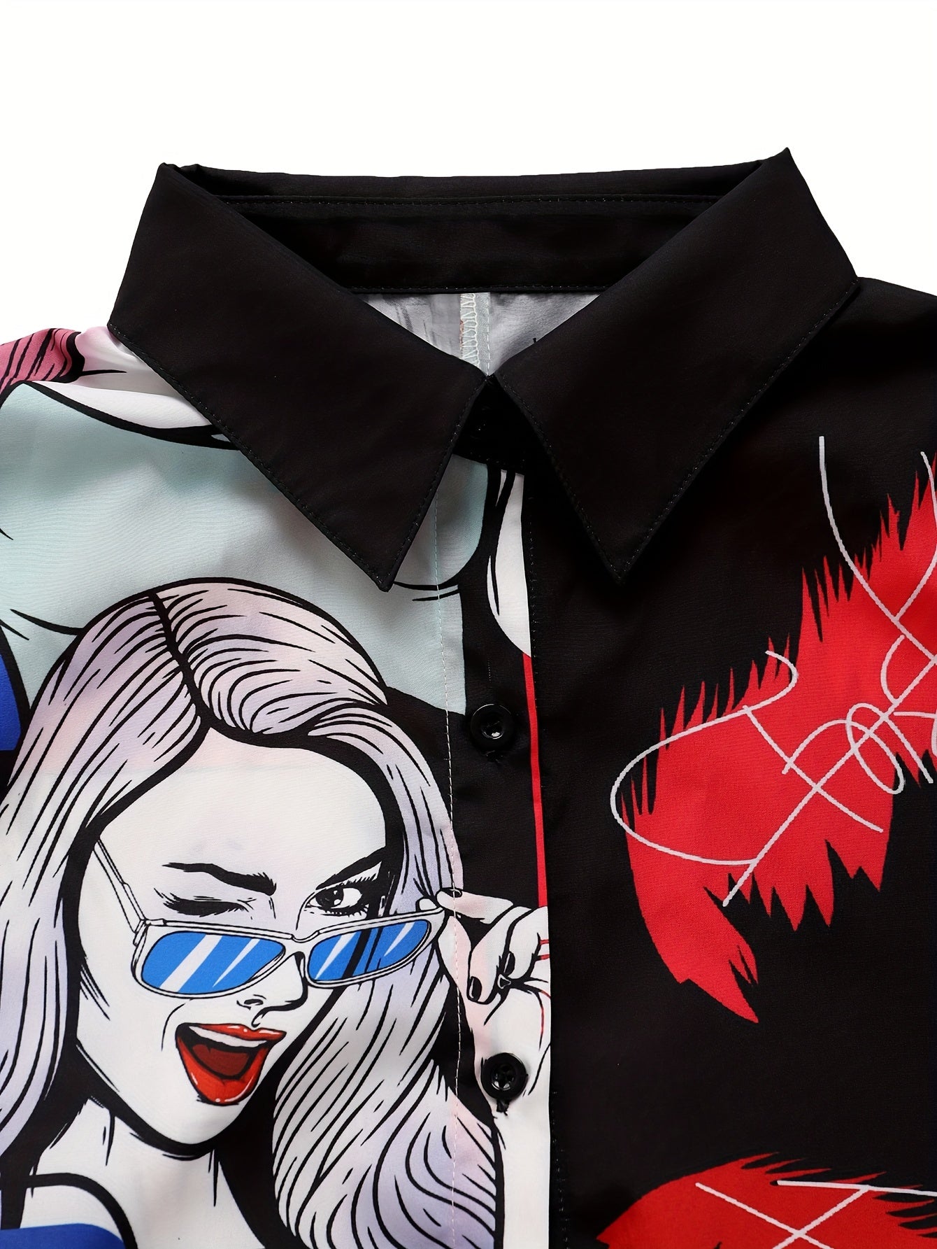  Pop Art Print Long Sleeve Button Up Shirt Top