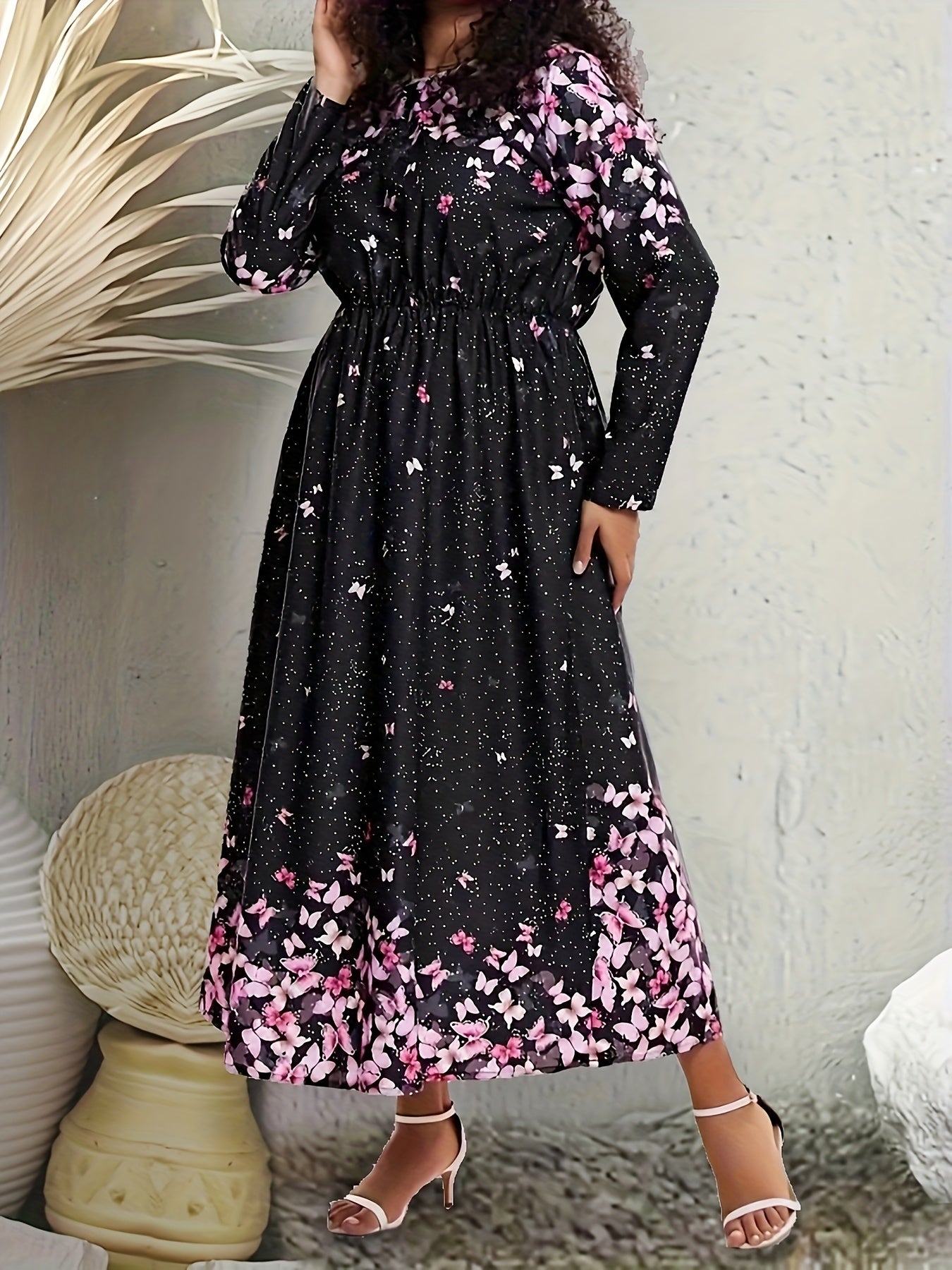 Women's Plus Floral Print Maxi Dress With Pockets