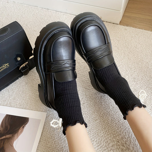 Women's Platform Loafers Slip On Shoes Preppy Style Faux Leather
