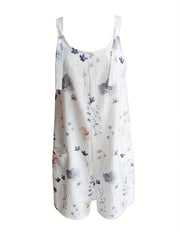 Floral Print Overall Jumpsuit with Patched Pockets