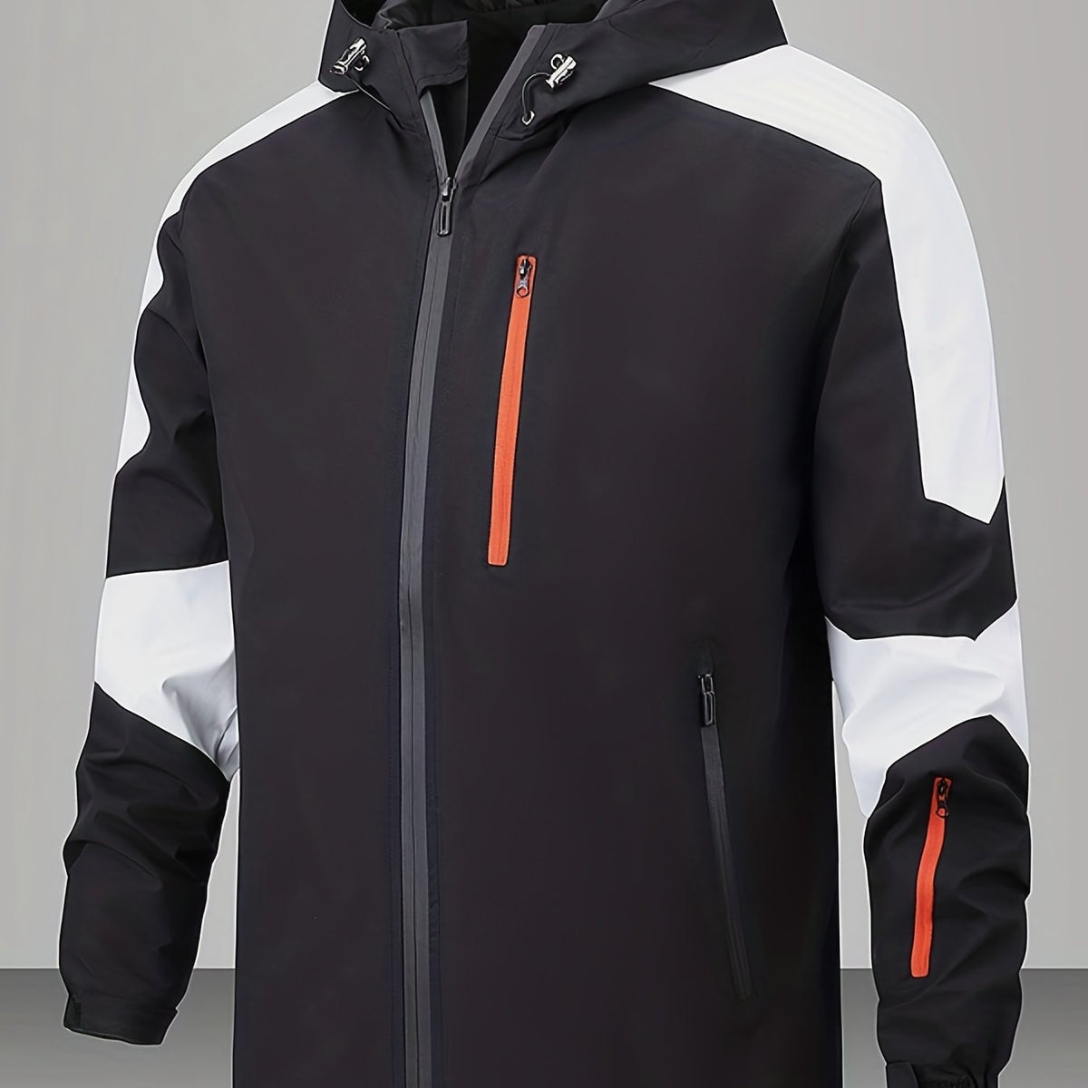 Men's Block Hooded Jacket Zip Up Windbreaker for Outdoor