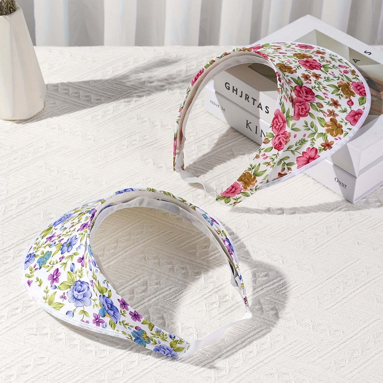 2pcs Floral Print Sun Visor Hat UV Protection Summer Travel Sun Visors