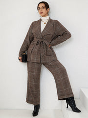  Plaid Print Blazer & Pants Set