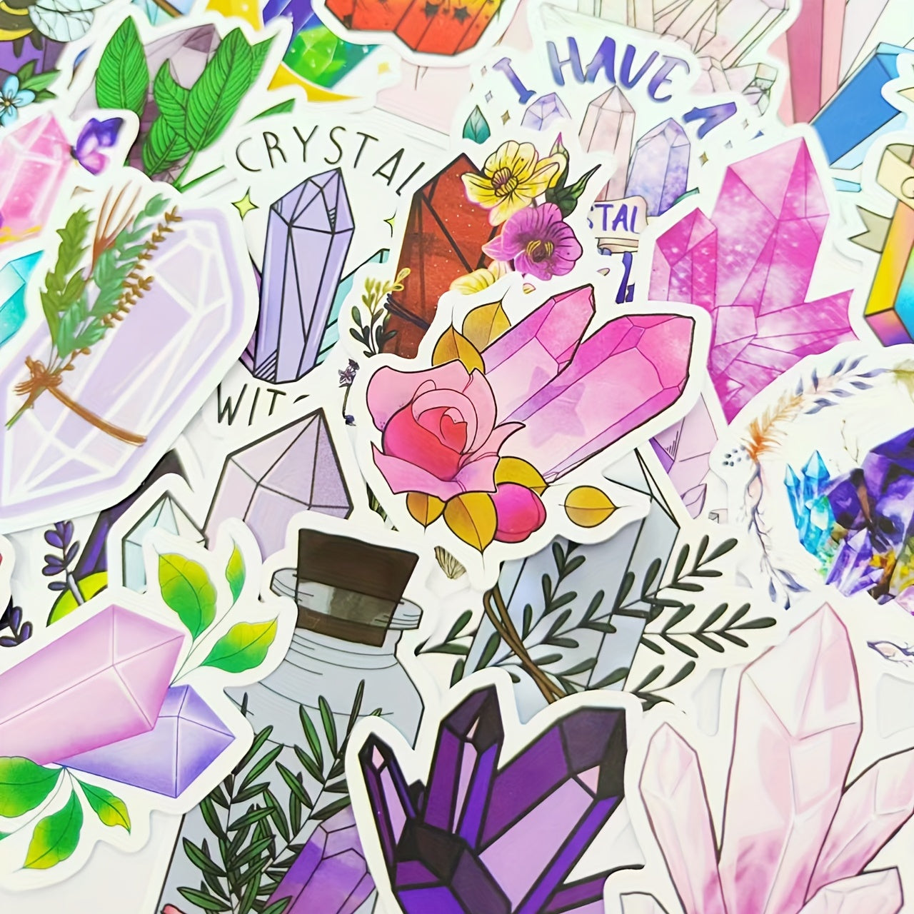 50 Pcs Boho Style Crystal Stickers Set Gem Vinyl Waterproof Decals
