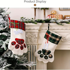 Plaid Dog Paws Christmas Socks Gift Bag