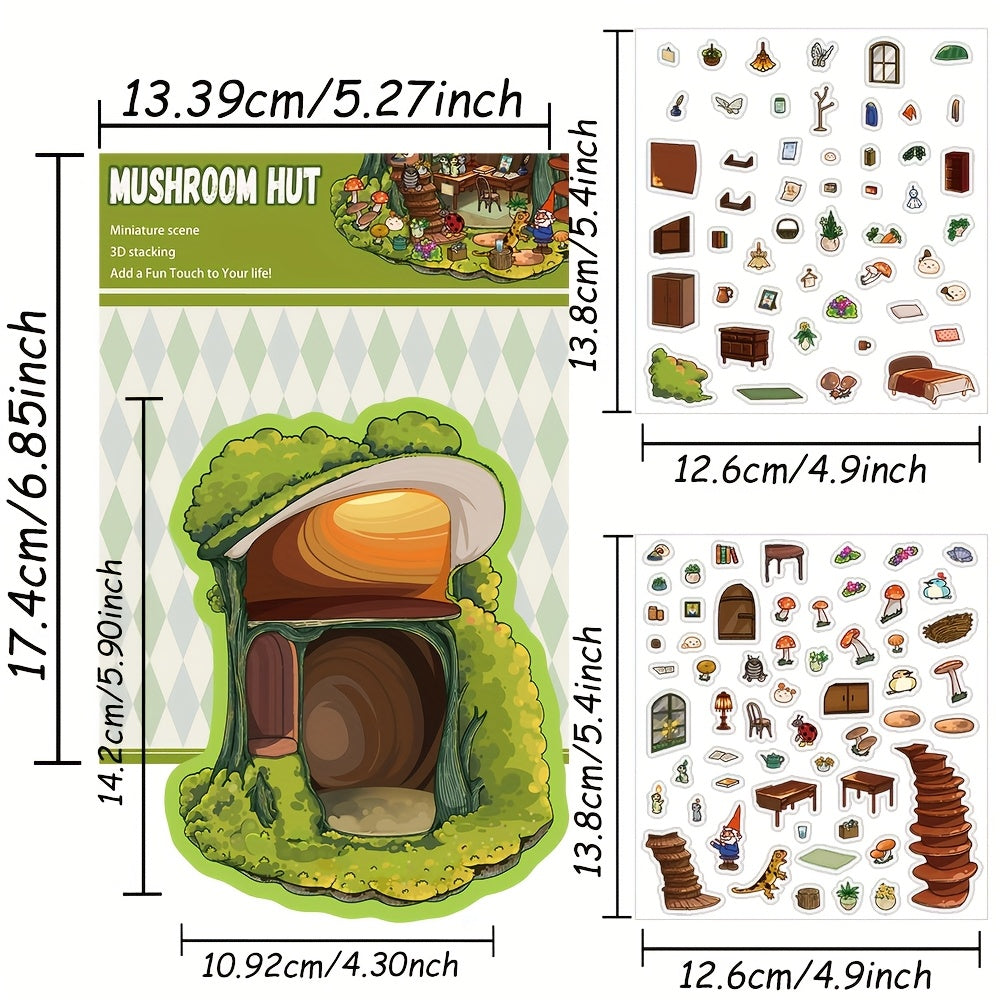 DIY 3D Mushroom Hut Sticker Scene Kit