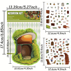 DIY 3D Mushroom Hut Sticker Scene Kit