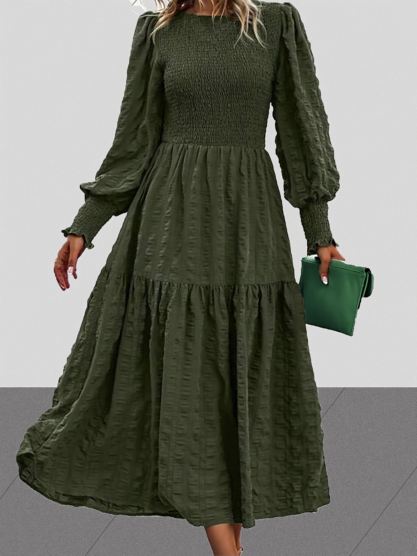  Solid Lantern Sleeve Maxi Dress