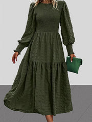  Solid Lantern Sleeve Maxi Dress