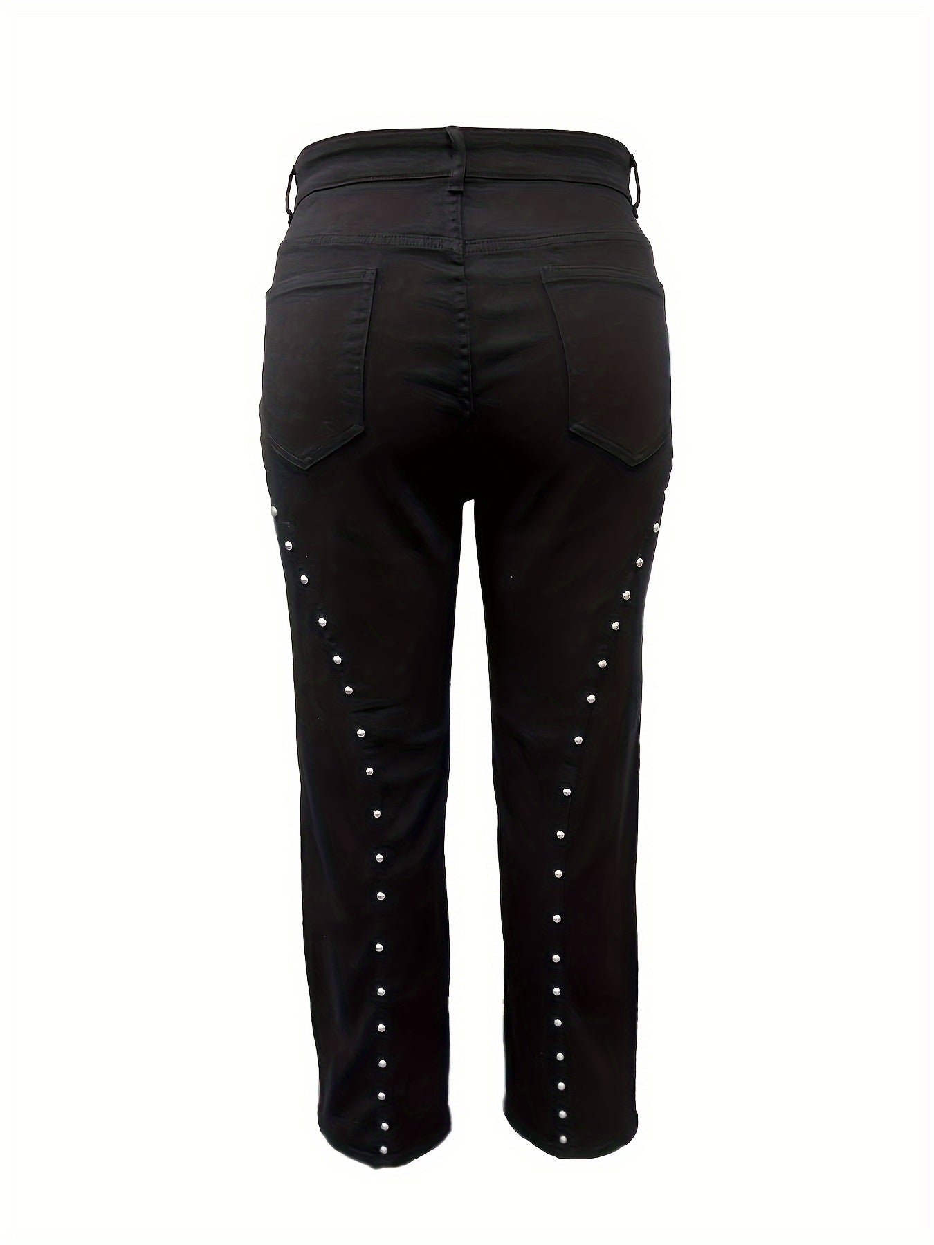  Punk Jeans High Rise Button Fly Rivet Decor