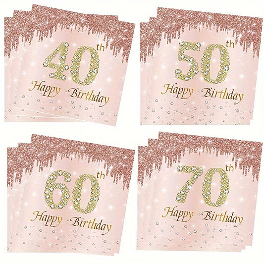 20pcs Rose Golden Cheers To 40 50 60 70 Years Wedding Anniversary Napkins
