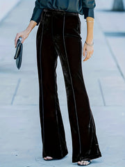  Solid Velvet High Rise Flared Leg Trousers