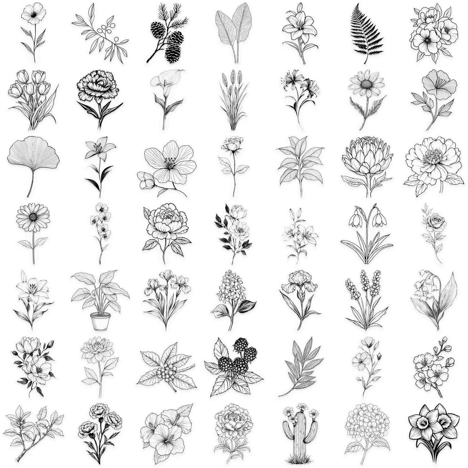 50pcs Botanical Floral Transparent Stickers Self Adhesive Plant Decals