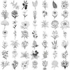 50pcs Botanical Floral Transparent Stickers Self Adhesive Plant Decals