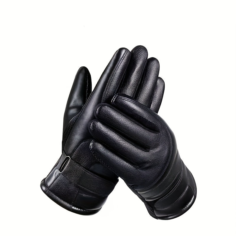 Men's Outdoor Coldproof Gloves PU Leather Thickened Warm Gloves
