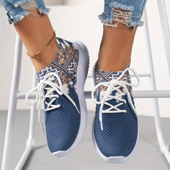Ethnic Print Mesh Lightweight Flying Woven Shoes Casual Running Shoes