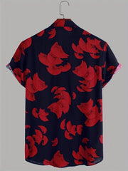 Men's Leaf Print Hawaiian Shirt for Daily Wear and Vacation