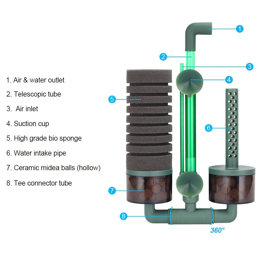 Dual Sponge Fish Tank Filter Quiet Submersible Foam Filter for Fresh & Saltwater