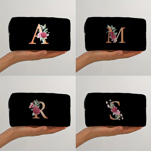 Alphabet & Flower Pattern Makeup Zipper Bag