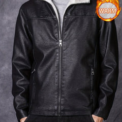 Men's PU Leather Outdoor Jacket Windproof Warm Fleece Coat