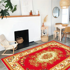 Red Floral Pattern Area Rug Non Slip Floor Mat Coffee Table Rectangle Carpet