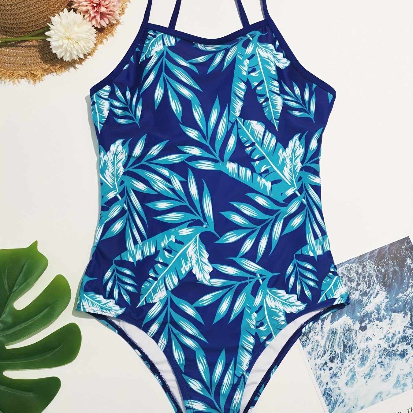 Leaf Print High Cut Swimsuit One Piece Bathing Suit Women's Swimwear