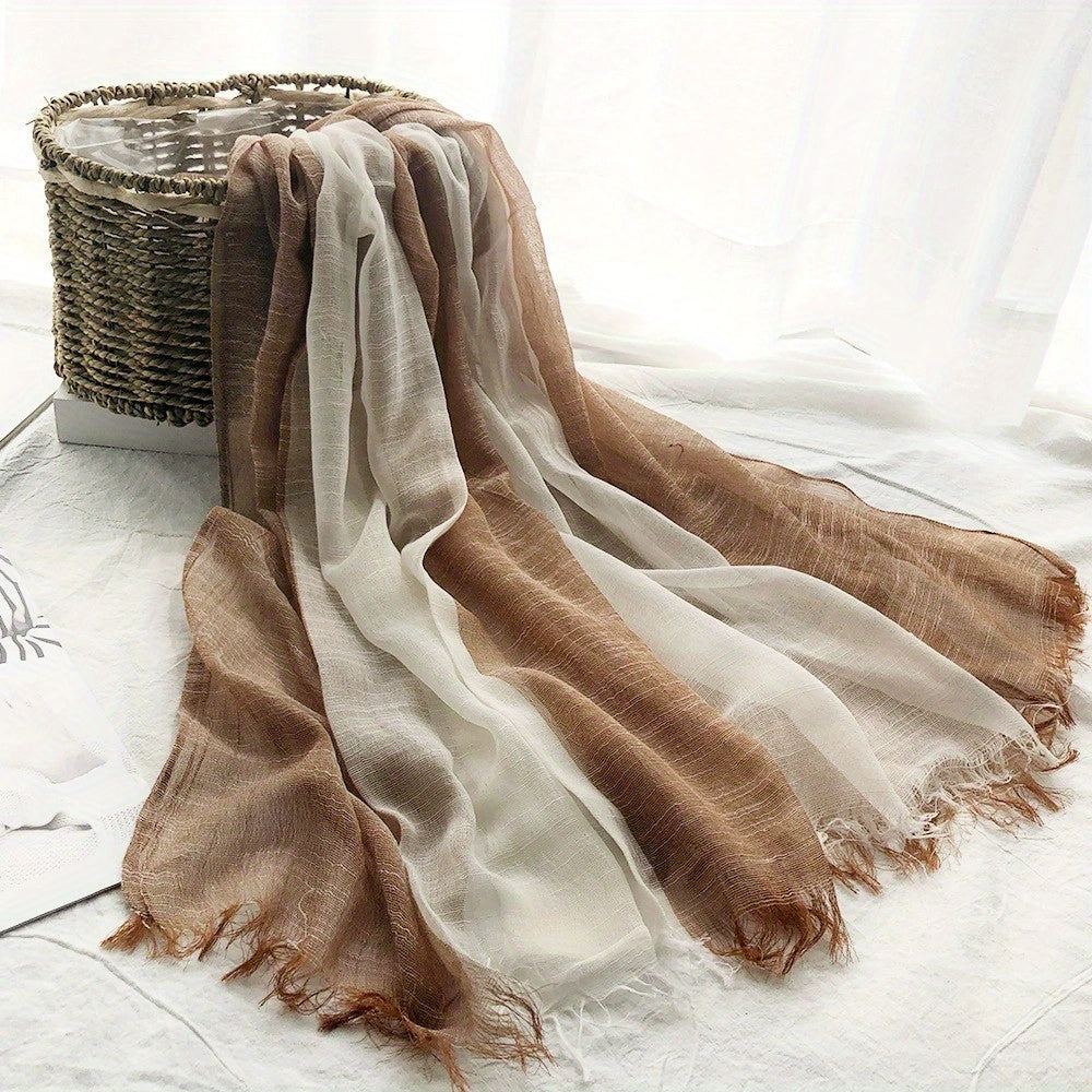 Vintage Block Scarf Thin Tassel Shawl Casual Windproof Head Wrap