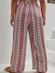  Women's Stripe Print Wide Leg Loose Tie Pants
