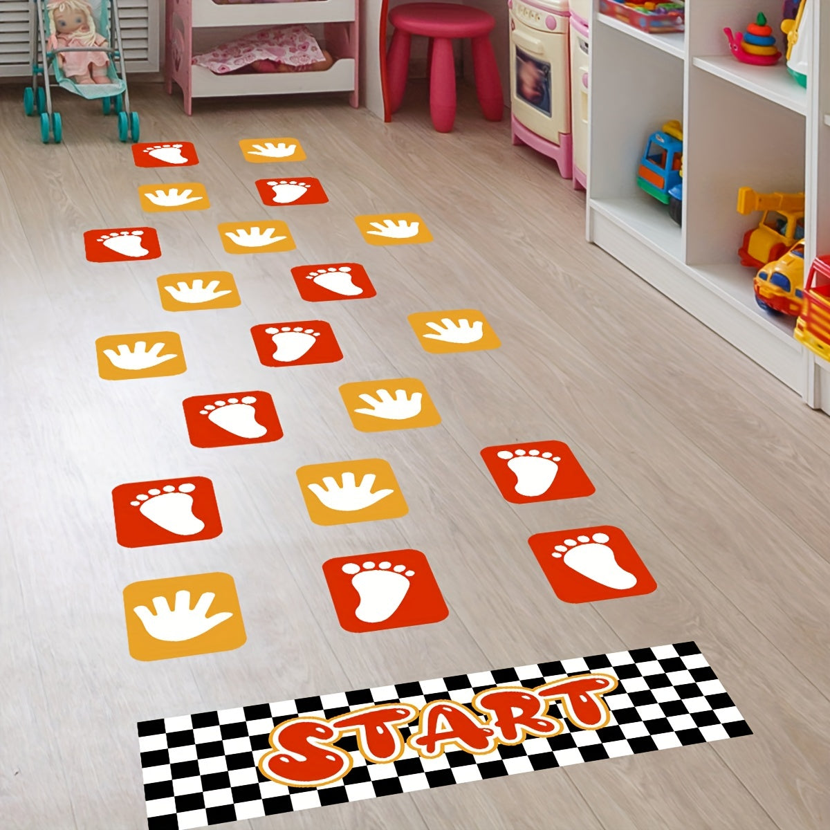 Hopscotch Children Game Floor Stickers Removable Lattice Design