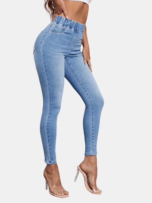 High Waist Skinny Jeans with Slash Pocket