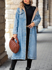  Casual Denim Jacket Women's Plus Solid Fleece Longline Denim