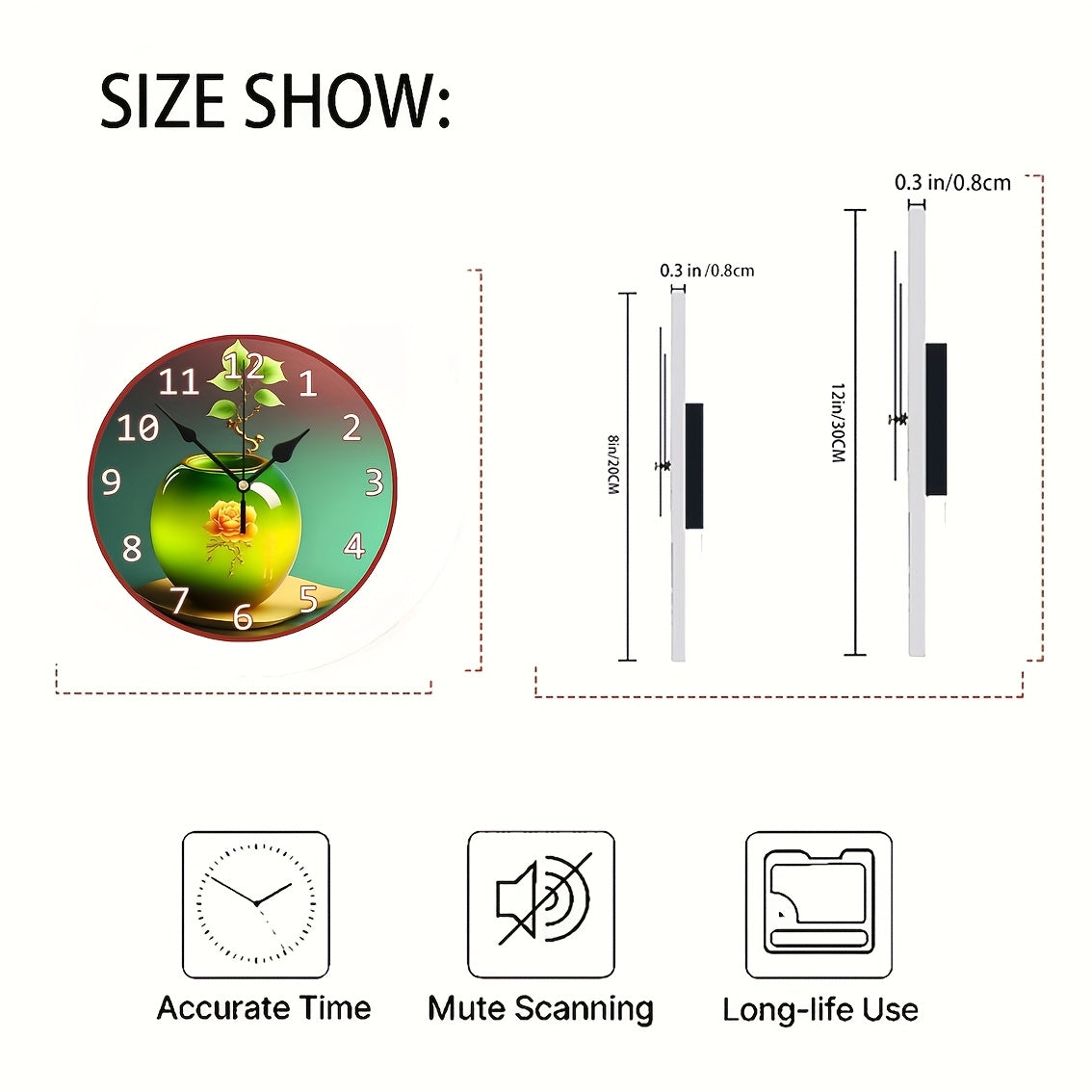 Decorative Round Wall Clock 2D Quartz Silent Desk Clock
