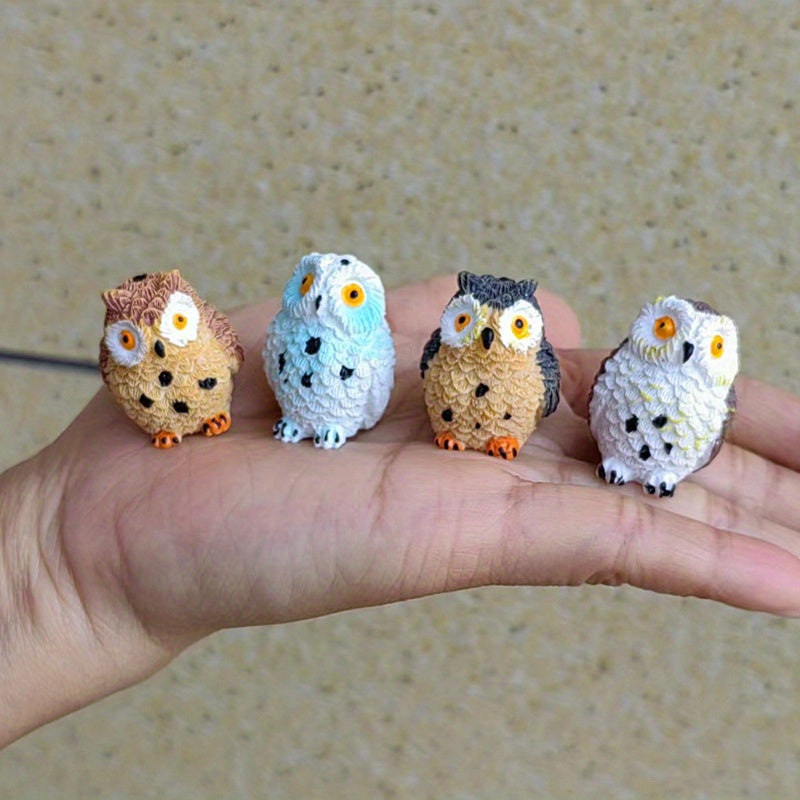 4pcs Mini Resin Owls for Fairy Garden & Bonsai Craft Decor