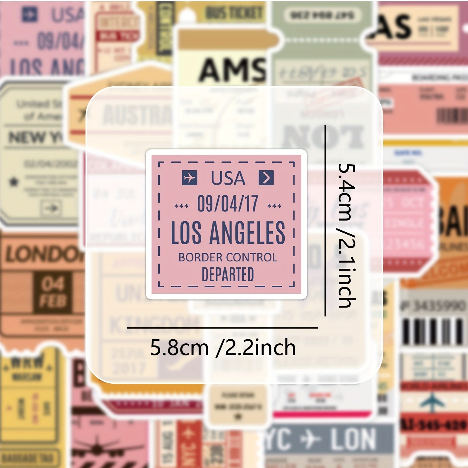 60pcs Retro Airplane Transportation Ticket Stickers Vinyl Self Adhesive Decals