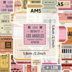 60pcs Retro Airplane Transportation Ticket Stickers Vinyl Self Adhesive Decals
