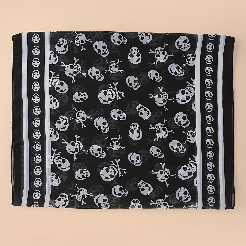 Halloween Skull Print Casual Scarf Solid Gauze Shawl Head Wrap Headscarf
