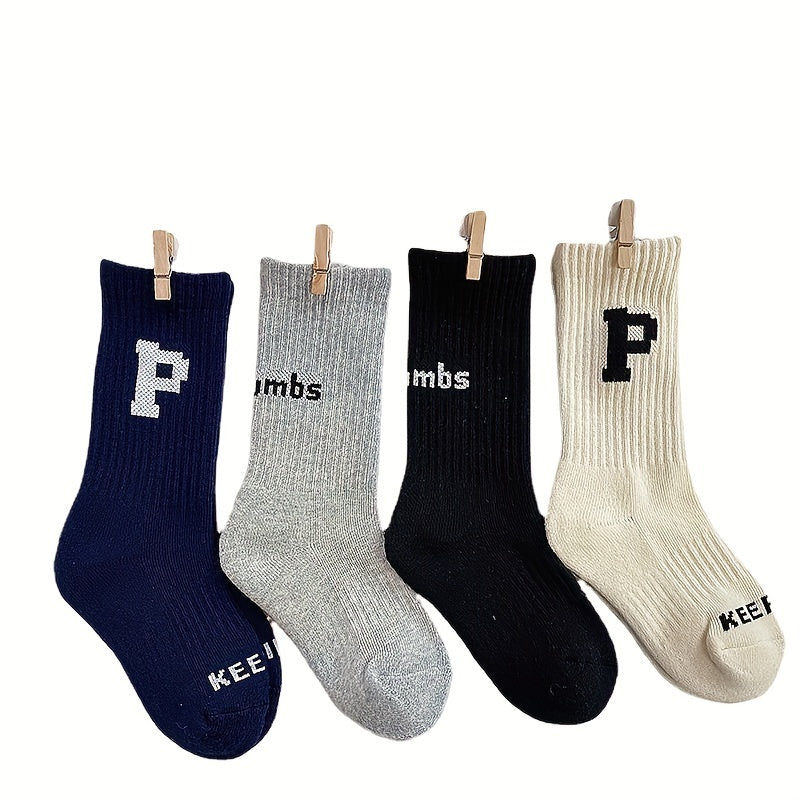 4 Pairs Letter Print Crew Sports Socks Women's Stockings & Hosiery