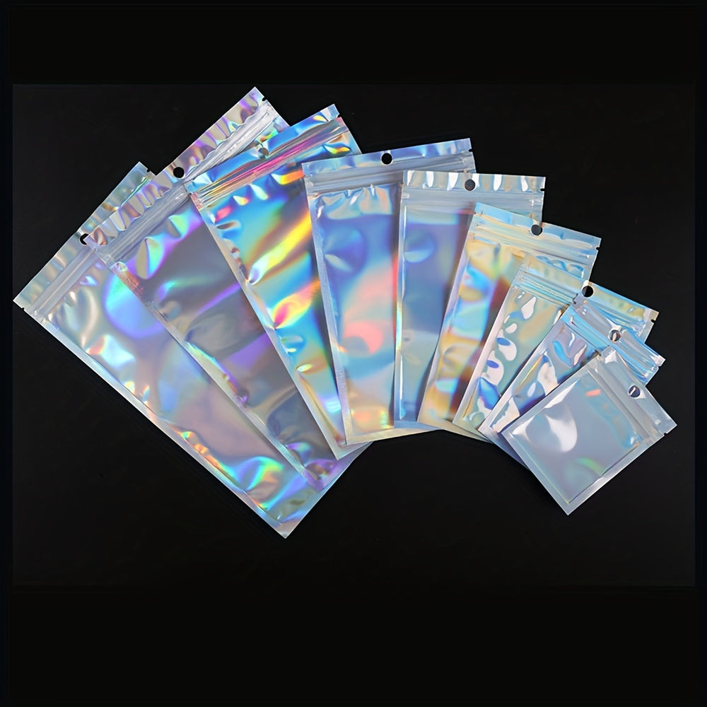 50/100 Pcs Mylar Bags - Holographic Ziplock Bags for Food Storage