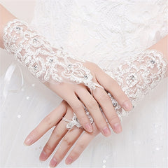 Lace Macrame Hollow Out Diamond Set Gloves