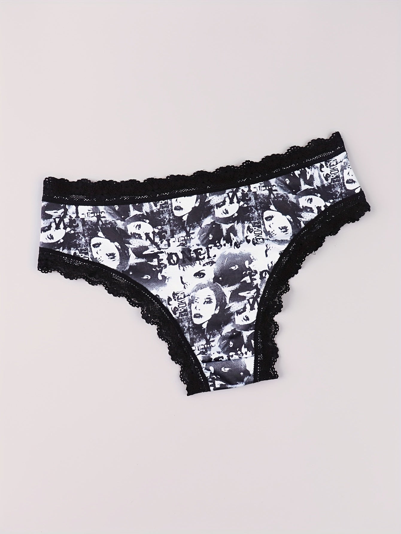 3 Pack Plus Size Gothic Panties Set Women's Plus Skull & Eyeball Sun Print Lace