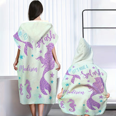 Mermaid Printed Hooded Bathrobe Soft Microfiber Towel