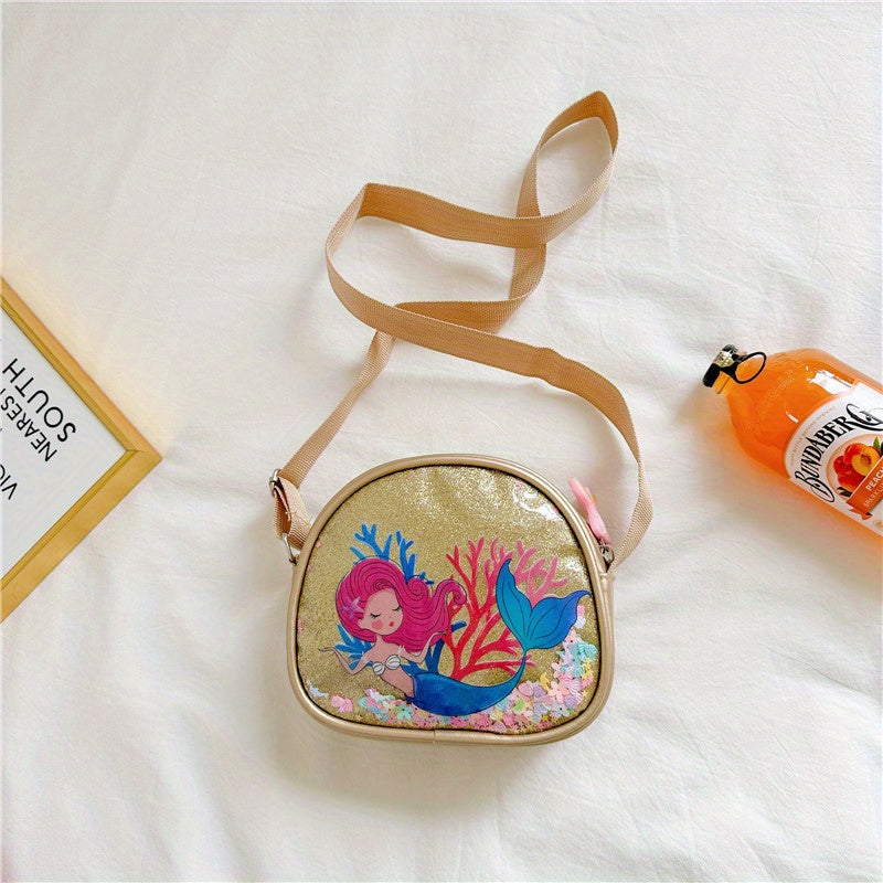 Mermaid PU Leather Crossbody Bag Girls Colorful Sequins Princess Messenger